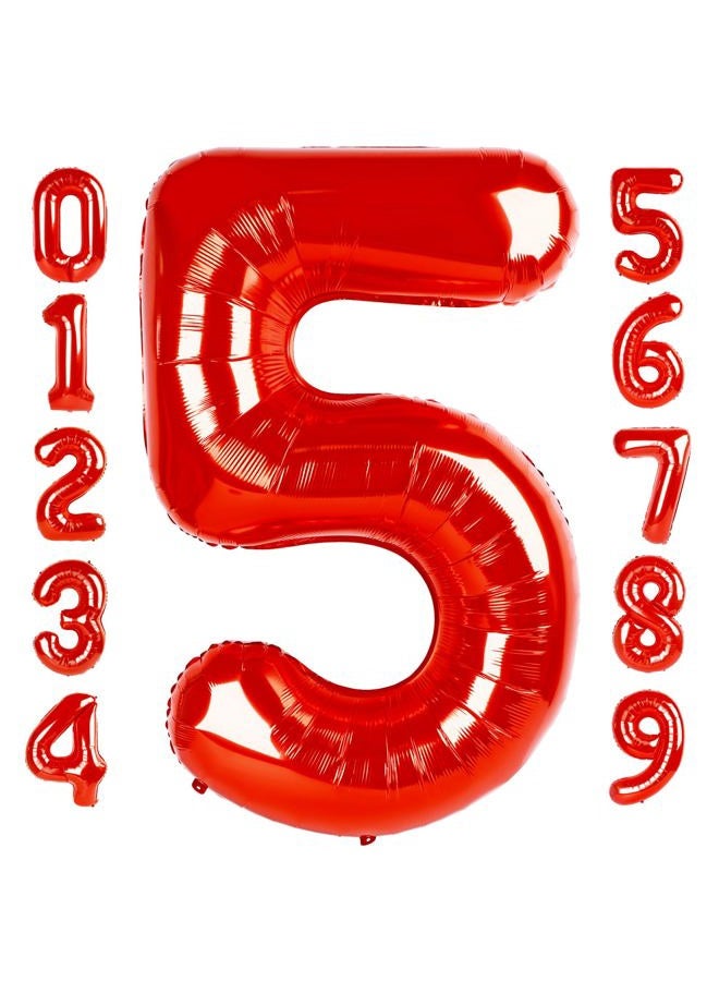 Mluchee Number 5 Balloon Red 40 Inch, 5 Year Old Girl Boy Birthday Gift, 5 15 25 35 45 50th 55 Birthday Anniversary Party Decorations, 5 Foil Balloon for Miles Morales Birthday Party Decorations - Image 1