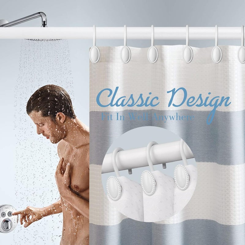 iToplin Shower Curtain Hooks, Decorative Shower Curtain Rings, Rust Resistant Metal Shower Hooks for Bathroom, Glide Shower Rings for Shower Curtain and Liner, Set of 12, White - Image 2