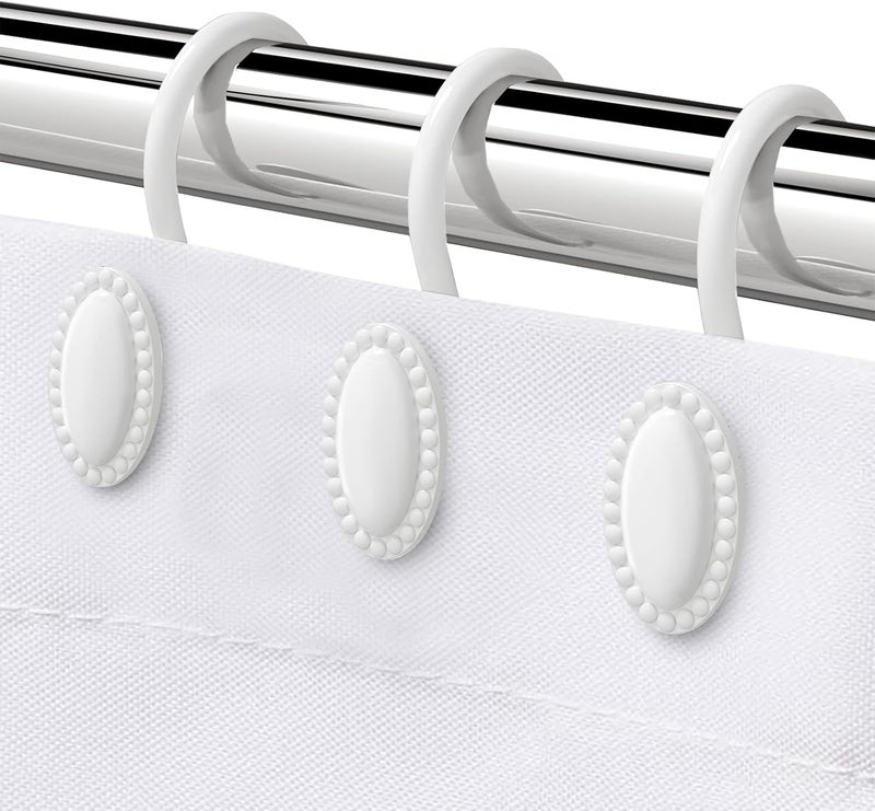 iToplin Shower Curtain Hooks, Decorative Shower Curtain Rings, Rust Resistant Metal Shower Hooks for Bathroom, Glide Shower Rings for Shower Curtain and Liner, Set of 12, White - Image 1