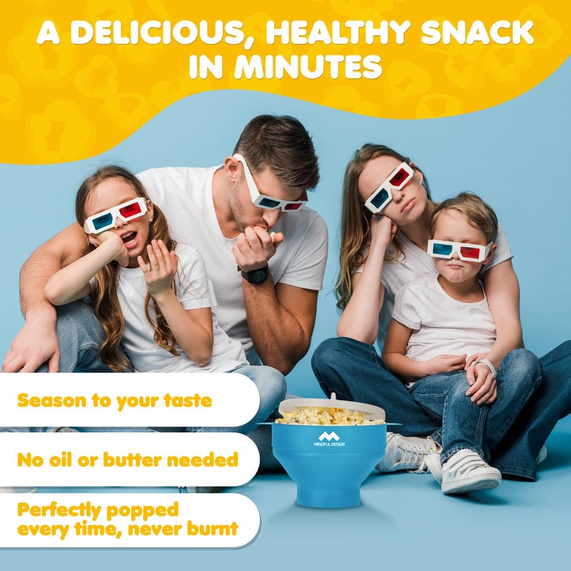 Mindful Design The Original Mindful Design Microwave Popcorn Popper - Silicone Bowl, BPA-Free & Dishwasher Safe (Light Blue) - Image 2