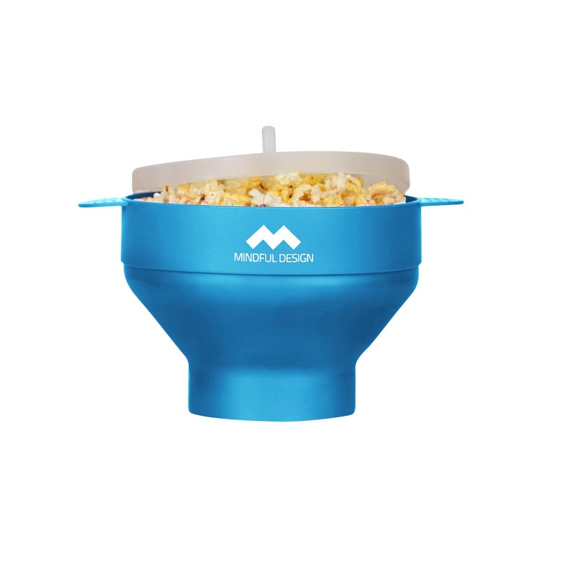 Mindful Design The Original Mindful Design Microwave Popcorn Popper - Silicone Bowl, BPA-Free & Dishwasher Safe (Light Blue) - Image 1