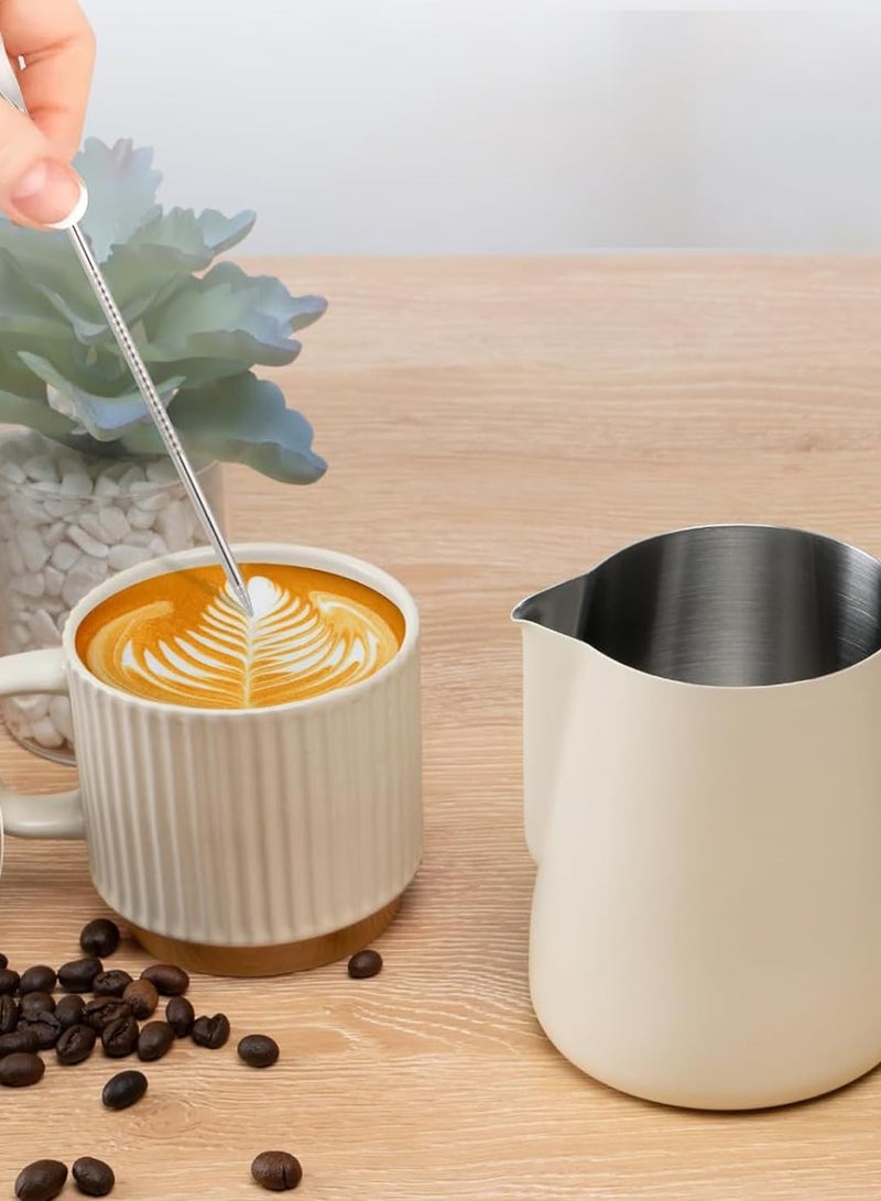إبريق رغوة الحليب، كوب فنجان قهوة لاتيه فني، كوب رغوة حليب سميك 304 ستانلس ستيل مع دبوس سحب للكريمة والقهوة والماء والعصير والعصائر والعصائر أبيض 20 أونصة/600 مل - Image 3
