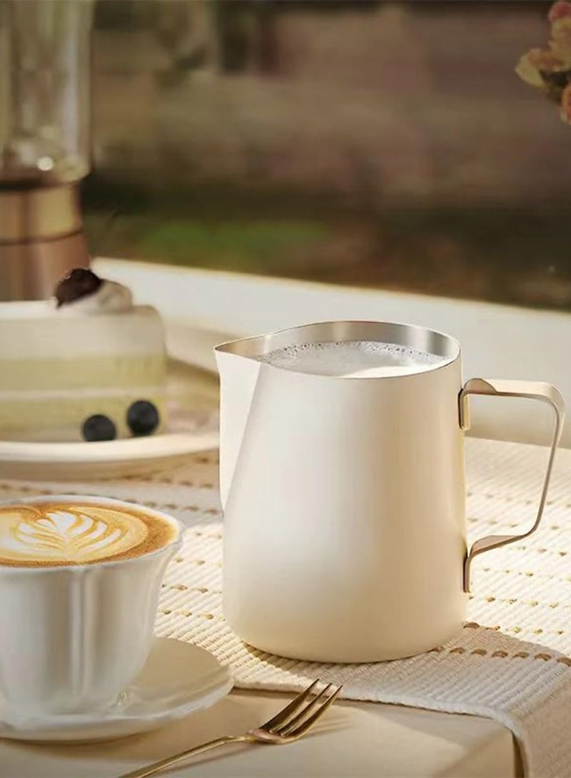 إبريق رغوة الحليب، كوب فنجان قهوة لاتيه فني، كوب رغوة حليب سميك 304 ستانلس ستيل مع دبوس سحب للكريمة والقهوة والماء والعصير والعصائر والعصائر أبيض 20 أونصة/600 مل - Image 4