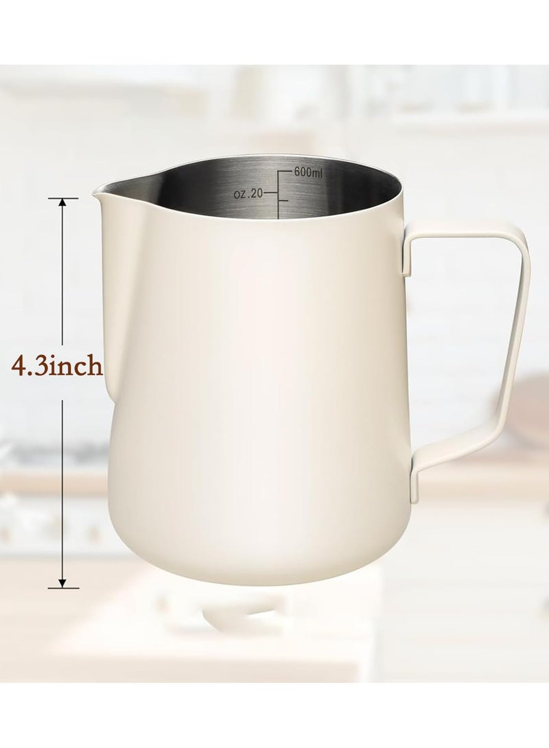 إبريق رغوة الحليب، كوب فنجان قهوة لاتيه فني، كوب رغوة حليب سميك 304 ستانلس ستيل مع دبوس سحب للكريمة والقهوة والماء والعصير والعصائر والعصائر أبيض 20 أونصة/600 مل - Image 5