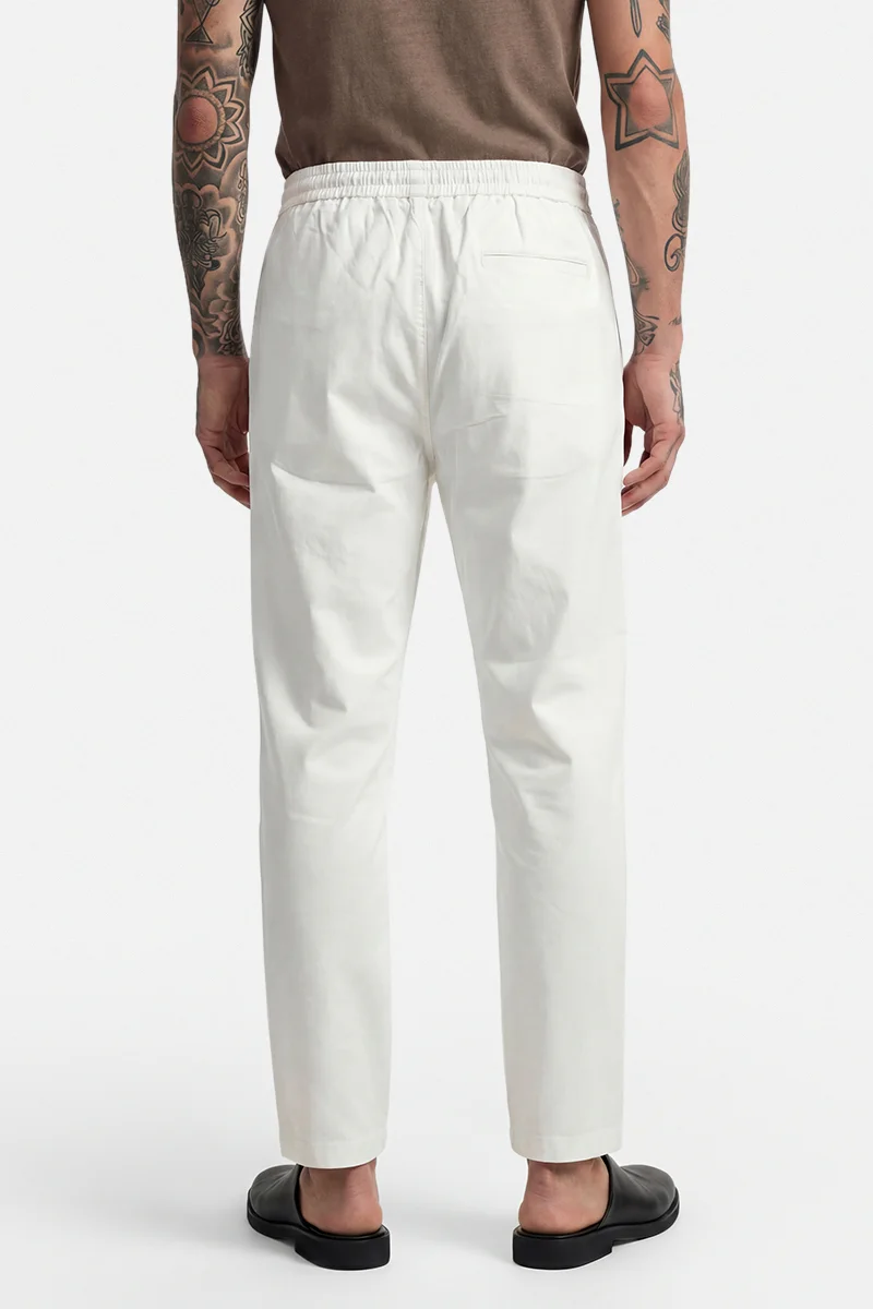 SNITCH Off White Solid Relaxed Casual Track Pants