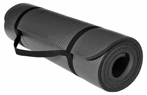 Extra Thick Exercise Yoga Mat with Carrying Strap 10 mm Black