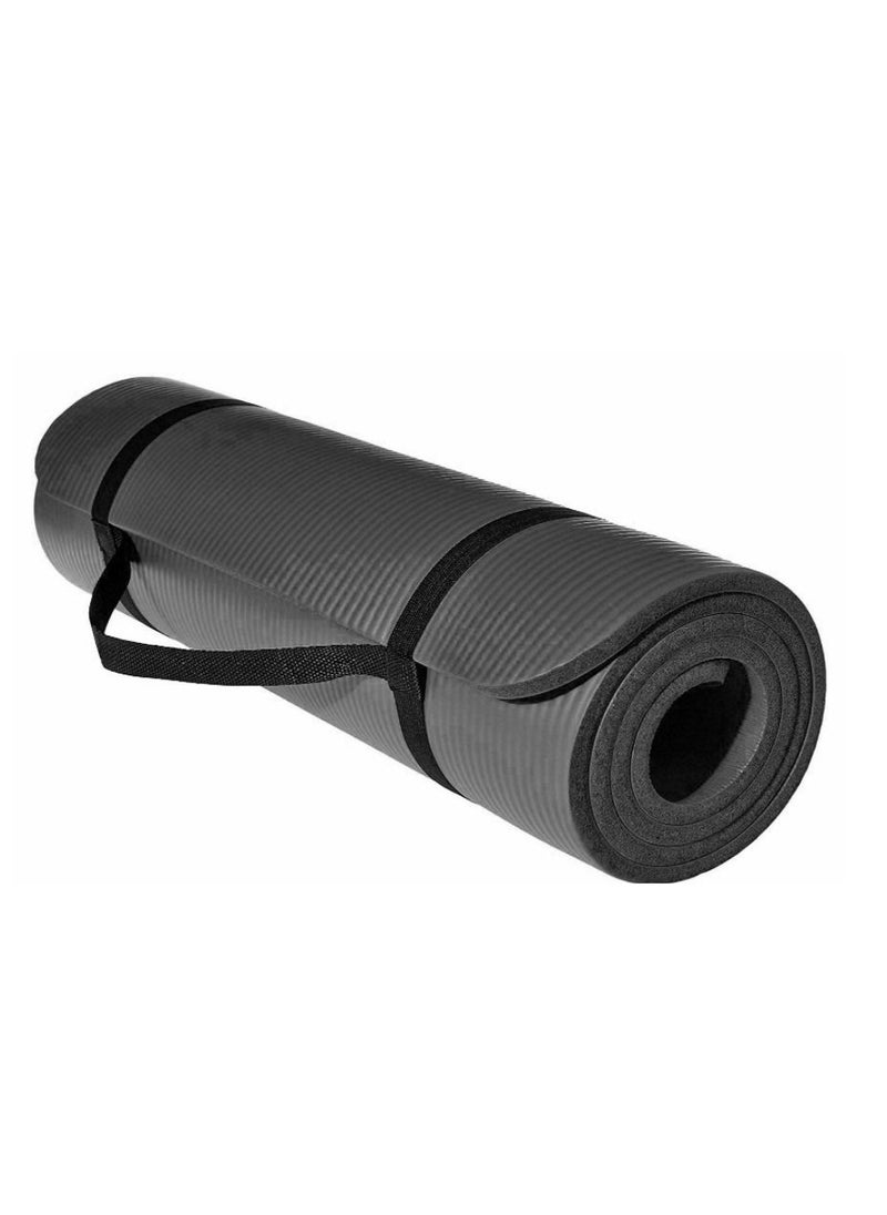 Generic Extra Thick Exercise Yoga Mat with Carrying Strap 10 mm Black  - Image 1