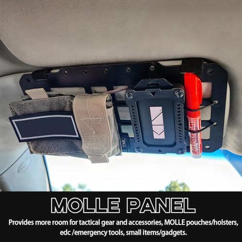 Yourkar Car Rigid MOLLE Panel Sun Visor Panel Holster Tactical Gear Holder MOLLE EDC Organizer Rigid Panel Frame Modular Storage Pouch for Auto Visor Car Accessories - Image 5