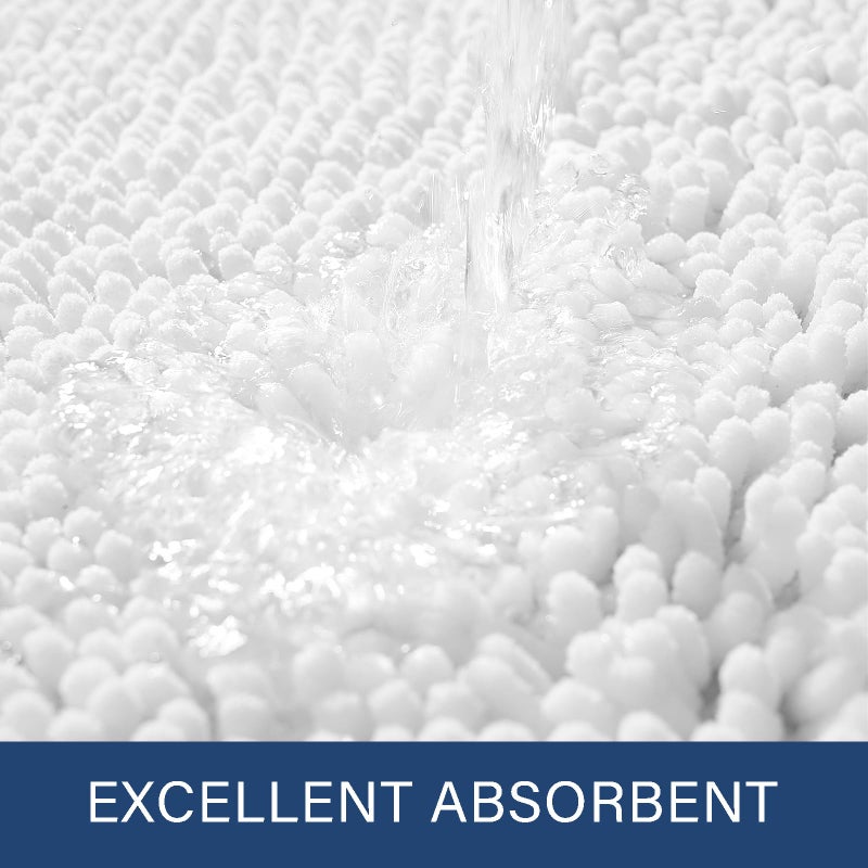 LOCHAS Luxury Bathroom Rug Shaggy Bath Mat 20 x 30 Inch  Washable Non Slip Bath Rugs for Bathroom Shower  Soft Plush Chenille Absorbent Carpets Mats  White - Image 3