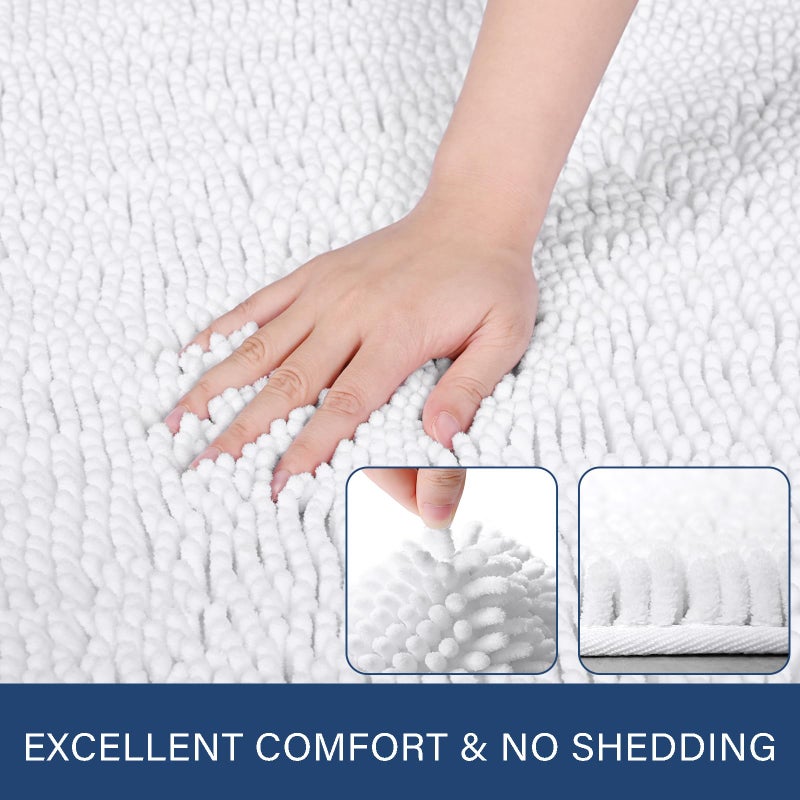 LOCHAS Luxury Bathroom Rug Shaggy Bath Mat 20 x 30 Inch  Washable Non Slip Bath Rugs for Bathroom Shower  Soft Plush Chenille Absorbent Carpets Mats  White - Image 1