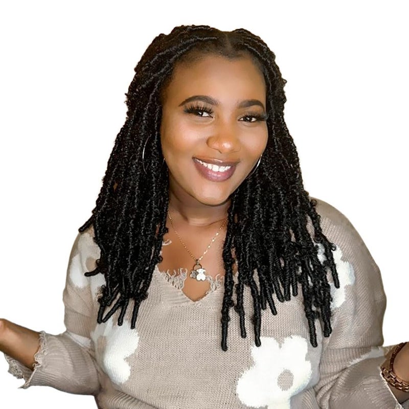 BOHOBABE 8 Packs Butterfly Locs Crochet Hair 14 Inch Light Weight Butterfly Faux Locs Crochet Hair Short Black Distressed Butterfly Locs 1