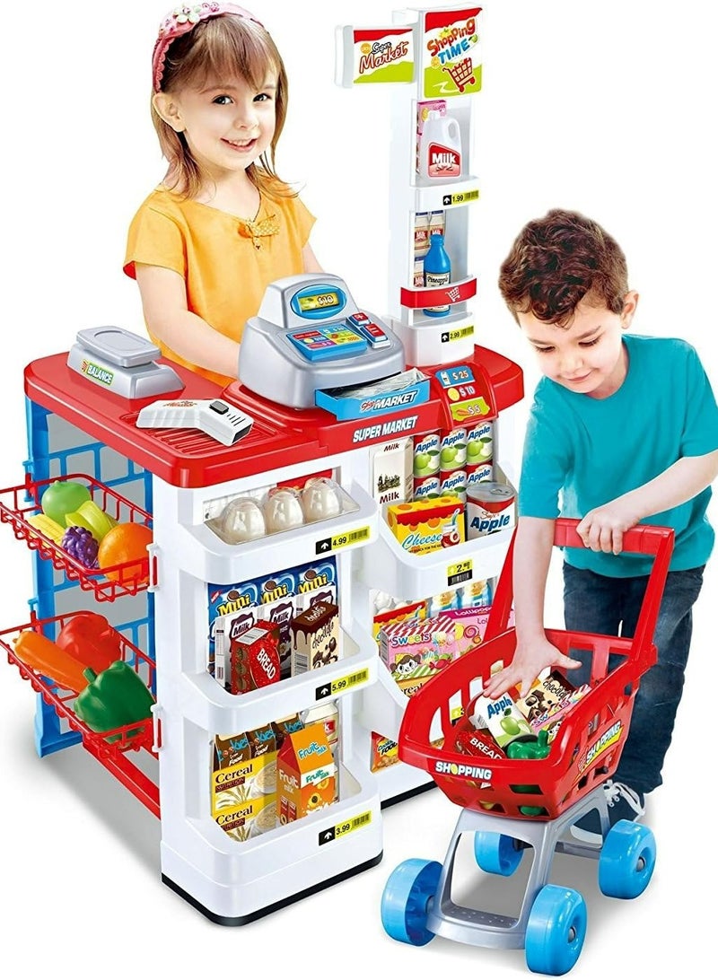 Supermarket toy set for children - cashier table and cart - length 82 cm - Image 1