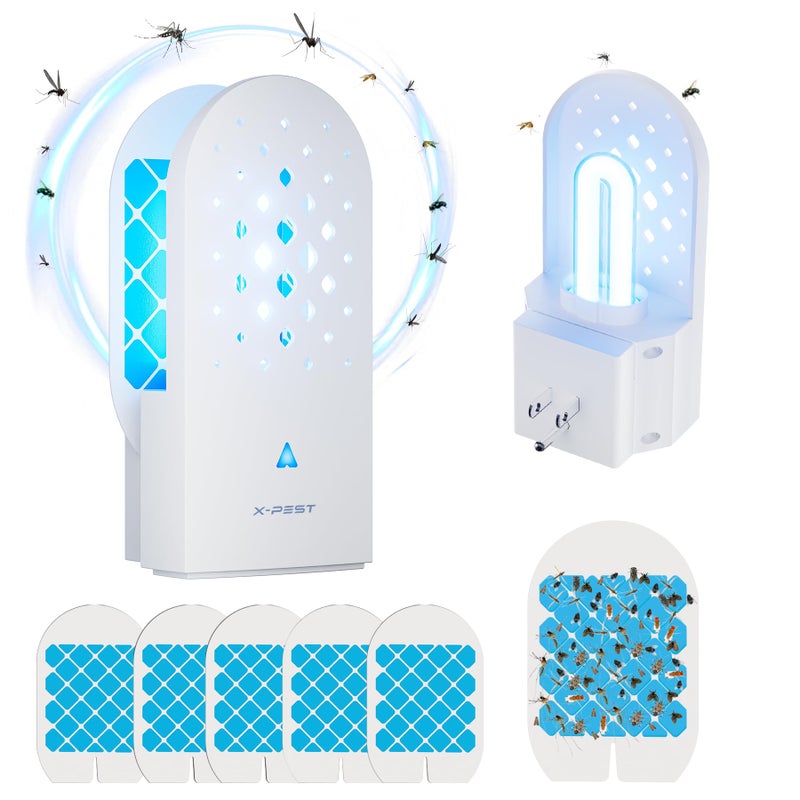 X-PEST Fly Trap Indoor, Gnat Traps with Light Tube, Plug in to Catch Flying Insects, Like Flies, Fruit Flies, Moths, Mosquitoes- Fly Zapper for Indoor Area Use (1 Device+5 Glue Boards) - Image 1