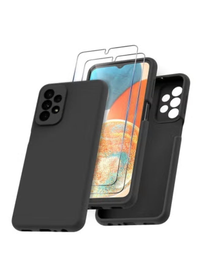 Gravity Samsung Galaxy A23 5G/4G Case – Slim Liquid Silicone Shockproof Protective Case with 2 Pack Tempered Glass Screen Protectors, Black – Ultra-Thin, Soft & Durable, Anti-Scratch, Full-Body Protection for Everyday Use - Image 1