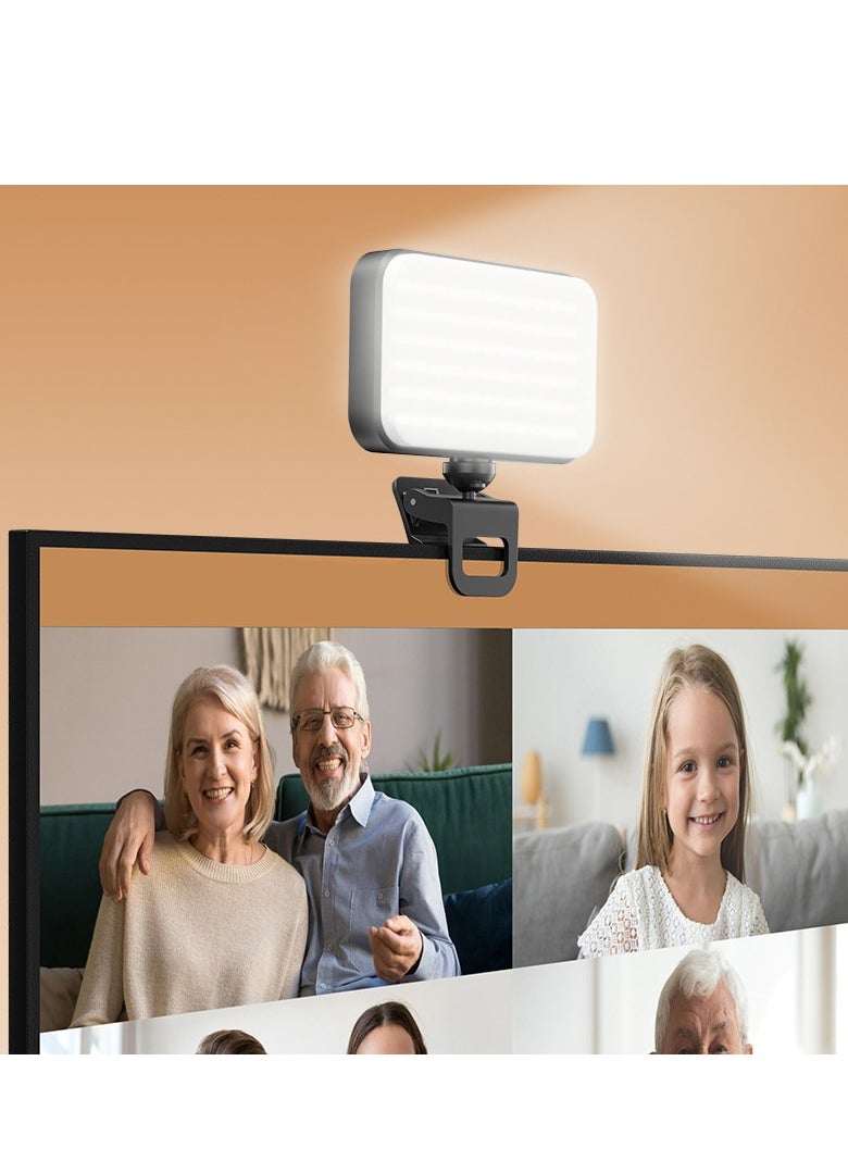 GUDOO Photography Light Clip on Phone Laptop For Selfie Live Broadcasting Confrence Online Lesson Makeup Videos High Brightness 66 Beads Multiple Modes Black  - Image 1