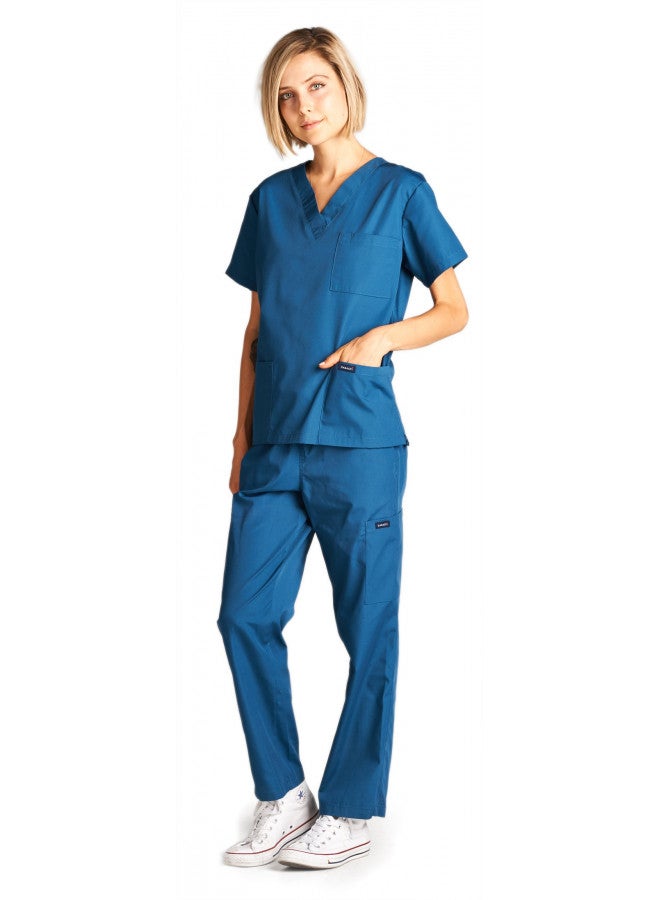 Dagacci Medical Uniform Dagacci Medical Uniform Womens Medical Scrub Set Shirt Top and Pant, Caribbean_, X-Large, Short Sleeve - Image 2