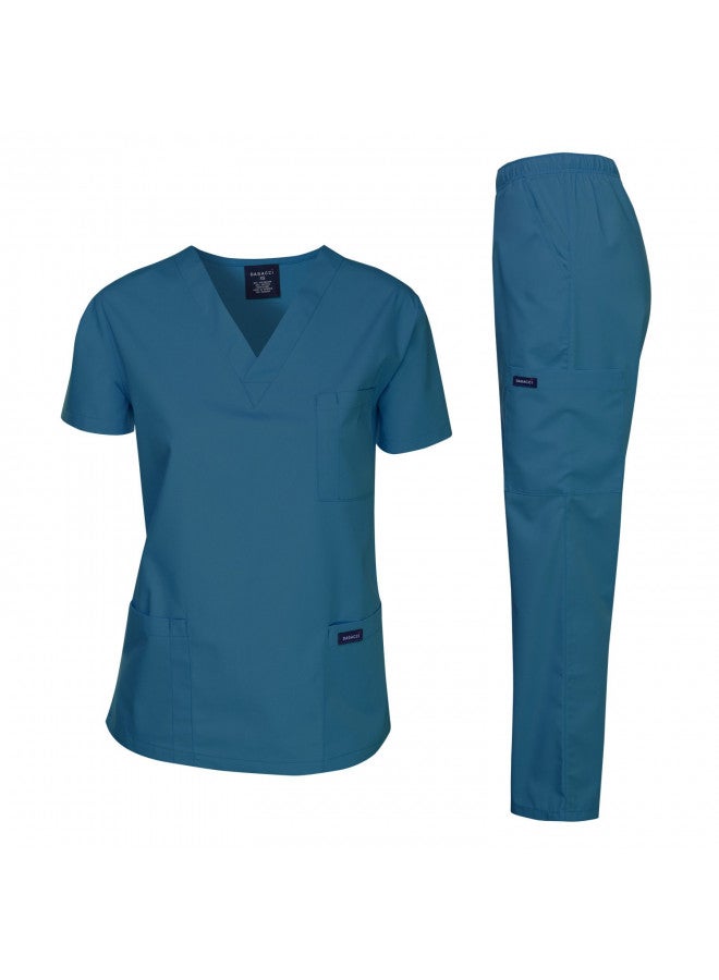 Dagacci Medical Uniform Dagacci Medical Uniform Womens Medical Scrub Set Shirt Top and Pant, Caribbean_, X-Large, Short Sleeve - Image 1