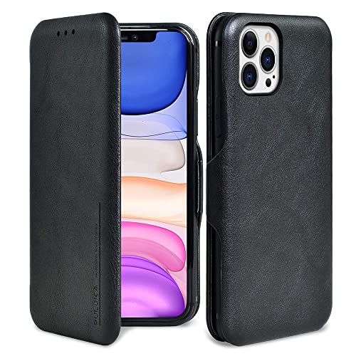 PULOKA for iPhone 14 Pro Max - Sleek Flip Case - Premium Vegan Leather Phone Cover with Card Slot - Slim, Durable, Privacy Protection - Kickstand Function - Elegant Flip Wallet Cases for Apple - BLACK - Image 1