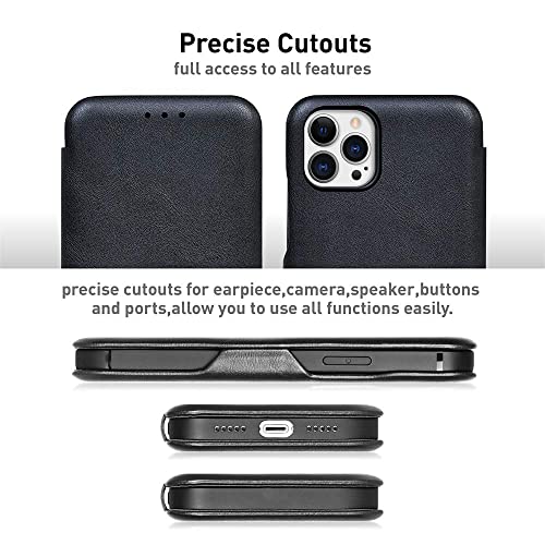 PULOKA for iPhone 14 Pro Max - Sleek Flip Case - Premium Vegan Leather Phone Cover with Card Slot - Slim, Durable, Privacy Protection - Kickstand Function - Elegant Flip Wallet Cases for Apple - BLACK - Image 4