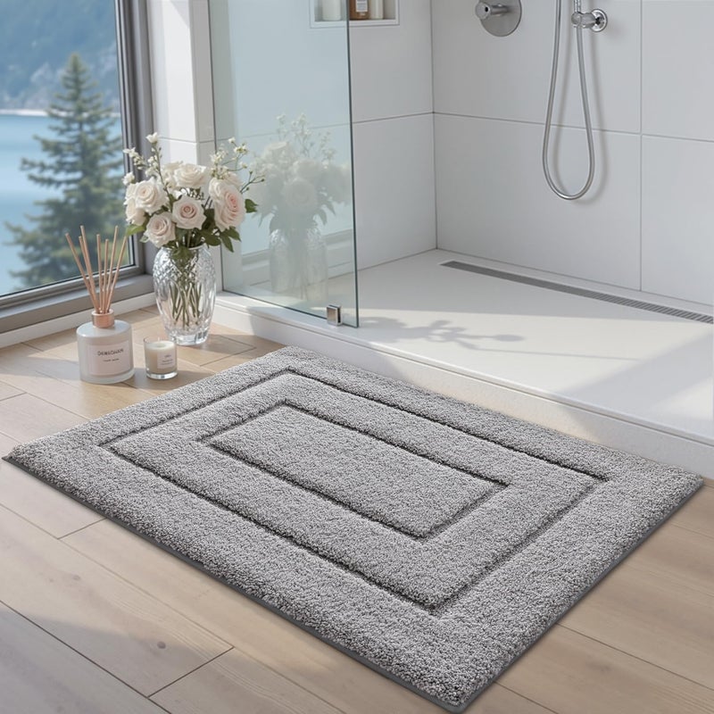 DEXI Bathroom Rug 36x24, Non Slip Washable Bath Mat for Shower Floor, Absorbent Soft Bathmat with Rubber Backing, Quick Dry Microfiber Carpet, Light Grey - Image 4
