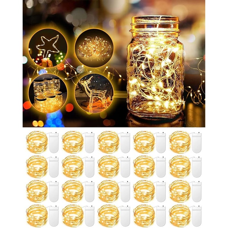 HOBAYS 20 Pack Fairy Lights Battery Operated 3.3ft 20 LED Mini String Lights Waterproof Copper Wire for Wedding Party Mason Jars Christmas Decorations, Warm White - Image 1