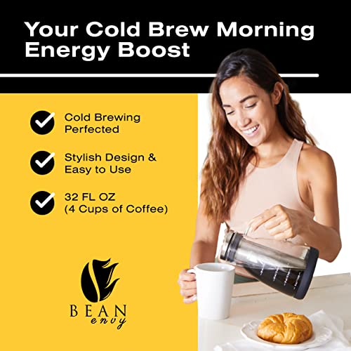 Bean Envy Cold Brew Coffee Maker - 32 oz Glass Coffee Cold Brew Maker and Pitcher w/Silicone Cap & Base - Image 2