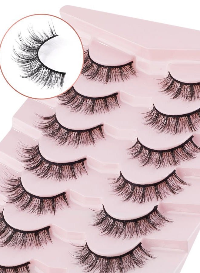 Yheakne False Eyelashes Natural Look 7 Pairs 3D Faux Mink Lashes Onlyall Short Fake Eye Lashes Pack for Small Eyes 13mm A01 - Image 4