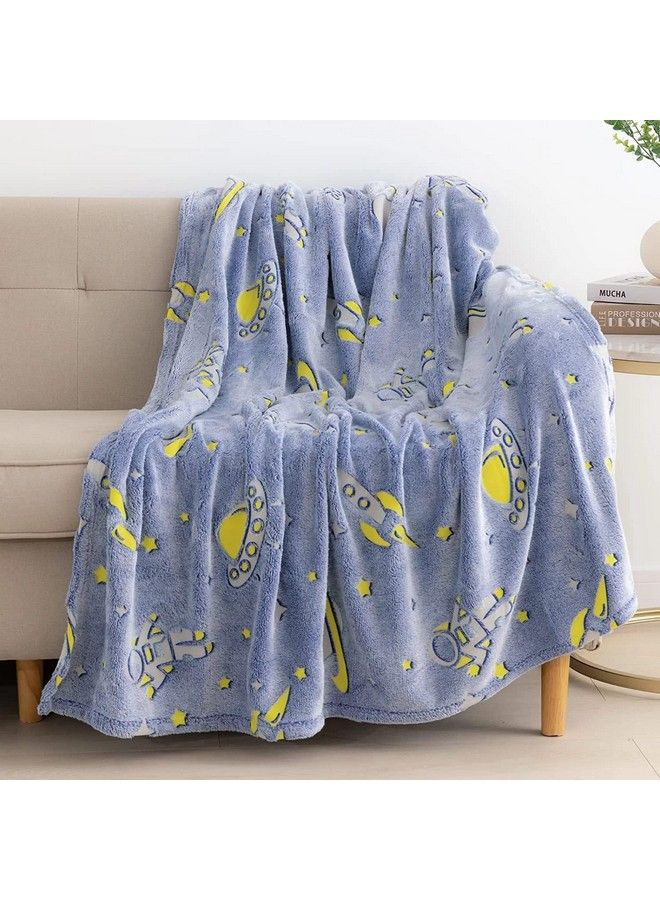 FunBlast Glow In The Dark Blanket For Kids Cartoon Print Blankets For Kids Light Weight Soft Cozy All Weather Blankets For 1 10 Years Old Toddlers Baby Boys & Girls (Space Blue) - Image 2