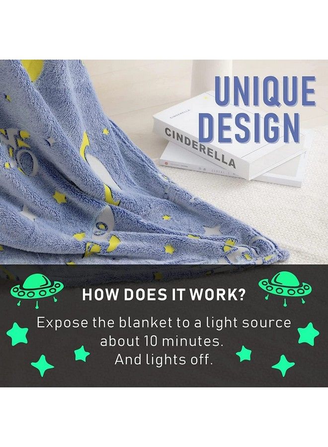 FunBlast Glow In The Dark Blanket For Kids Cartoon Print Blankets For Kids Light Weight Soft Cozy All Weather Blankets For 1 10 Years Old Toddlers Baby Boys & Girls (Space Blue) - Image 5