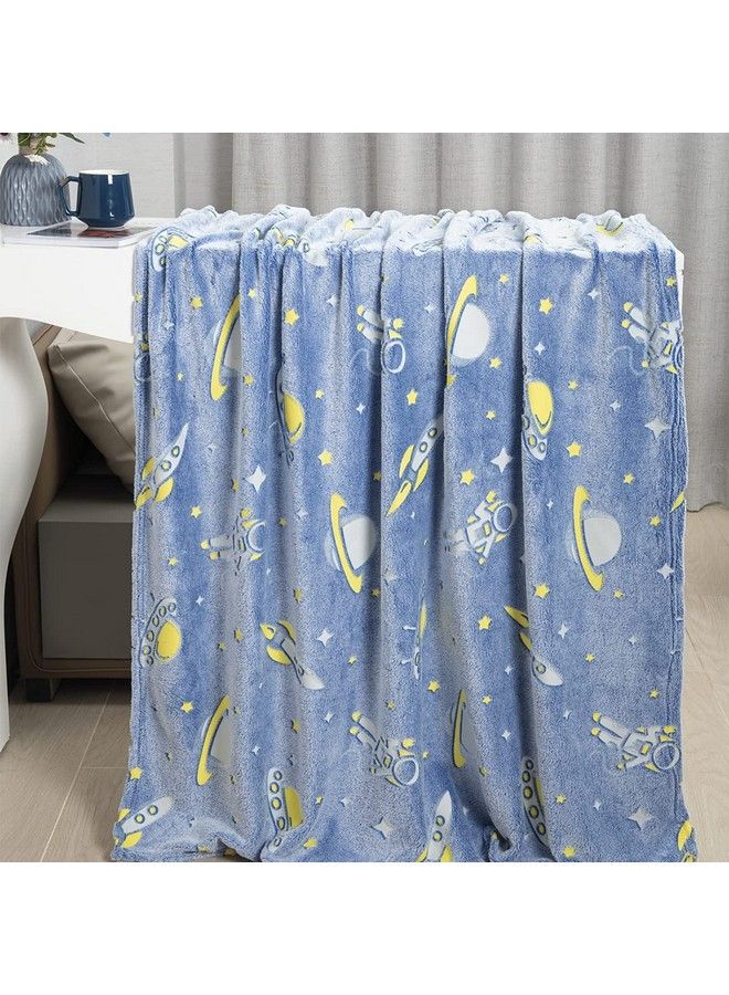 FunBlast Glow In The Dark Blanket For Kids Cartoon Print Blankets For Kids Light Weight Soft Cozy All Weather Blankets For 1 10 Years Old Toddlers Baby Boys & Girls (Space Blue) - Image 3