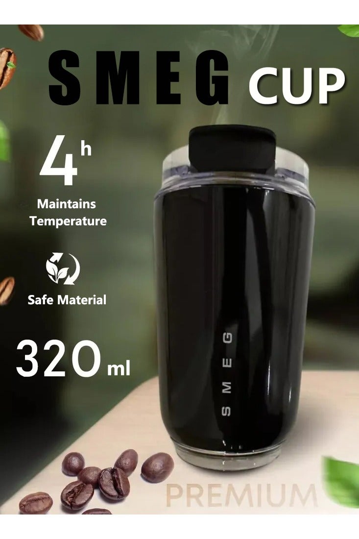 smeg 320ML Beverage Cup Travel Portable Car Drinking Cup Stainless Steel Vacuum Leak proof 320ML Coffee Thermos（Black）  - Image 1