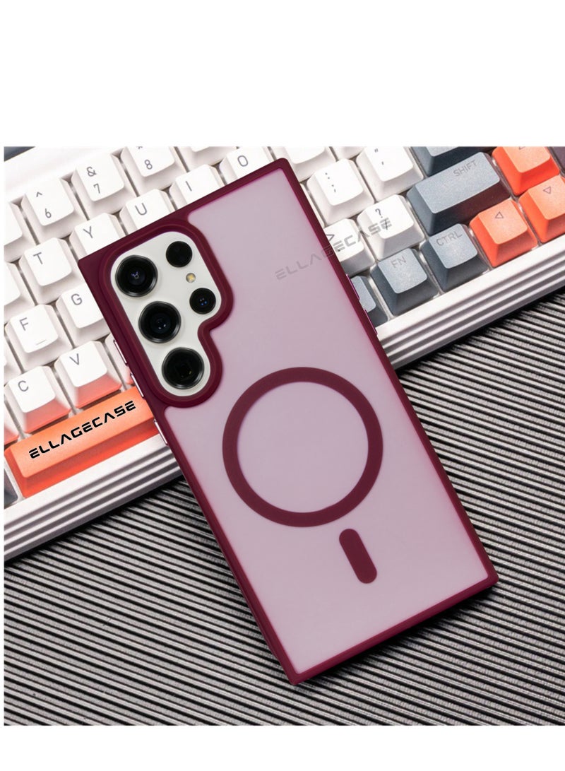 ELLAGECASE Burgundy Stylish Case for Samsung Galaxy S25 Ultra, Solid Camera Protection, Shockproof, Enhanced Protection, Compatible with MagSafe and Wireless Charging - Image 5