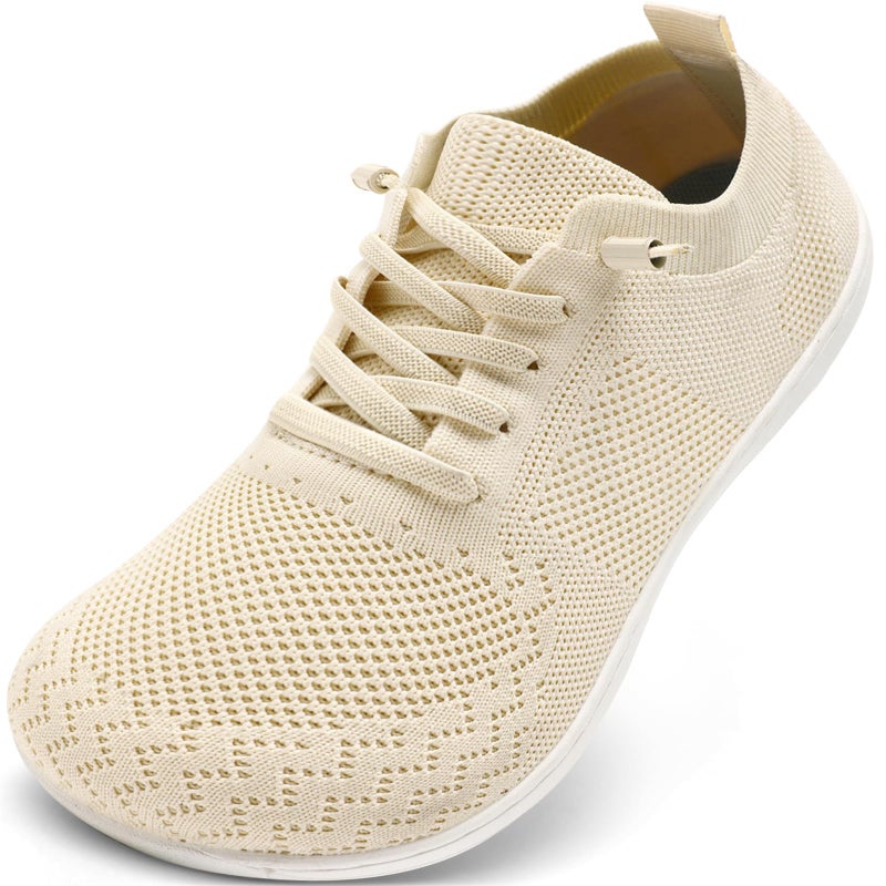 VXGGVX Women Barefoot Shoes Non Slip Barefoot Tennis Running Shoes Zero Drop Breathable Walking Gym Workout Minimalist Fashion Sneakers Wide Toe Box Beige 8.5 - Image 1