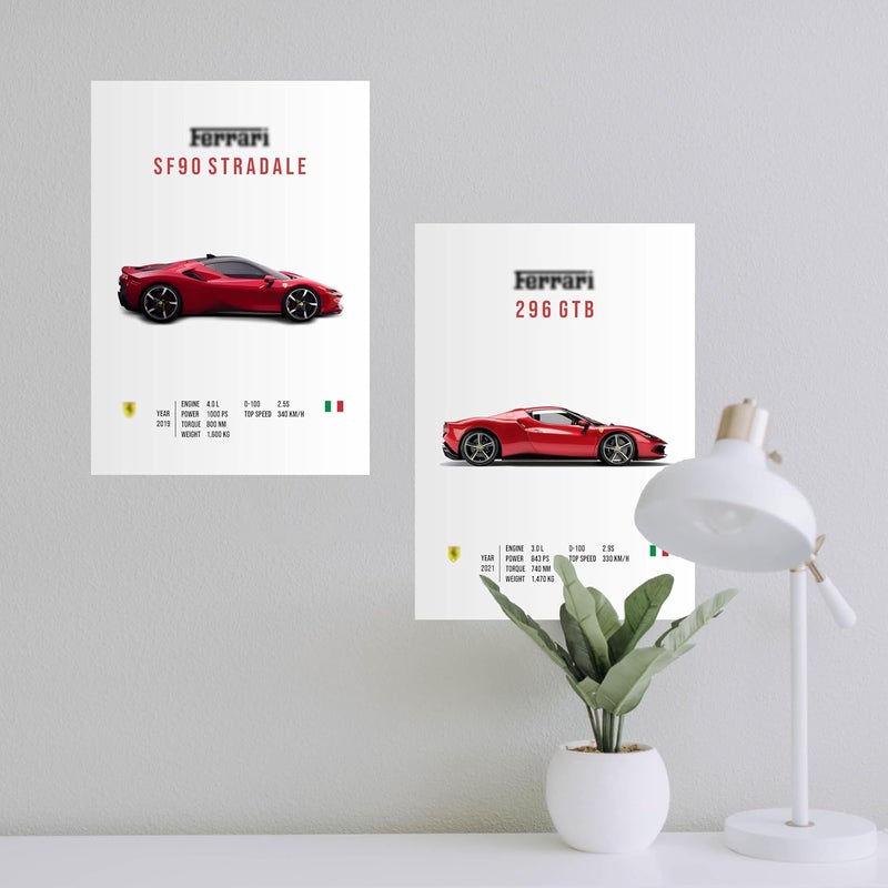 CodersParadise Paper Pack Of 6 - Ferrari Sports Cars Wall Posters 8X12 Inch (A4 Size) Included Glue Dots Wall Decor Posters Wall Art - Image 4