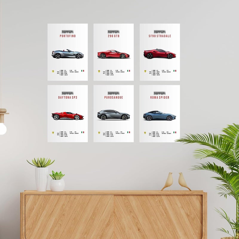 CodersParadise Paper Pack Of 6 - Ferrari Sports Cars Wall Posters 8X12 Inch (A4 Size) Included Glue Dots Wall Decor Posters Wall Art - Image 1