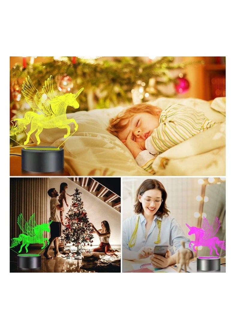 Y&D - 3D Night Light, SYOSI Sleeping Light for Kids Boys Table Desk Lamp with Touch Switch Remote Control 16 Colors Gifts Birthday Festival Bedroom Decor (Unicorn) - Image 1