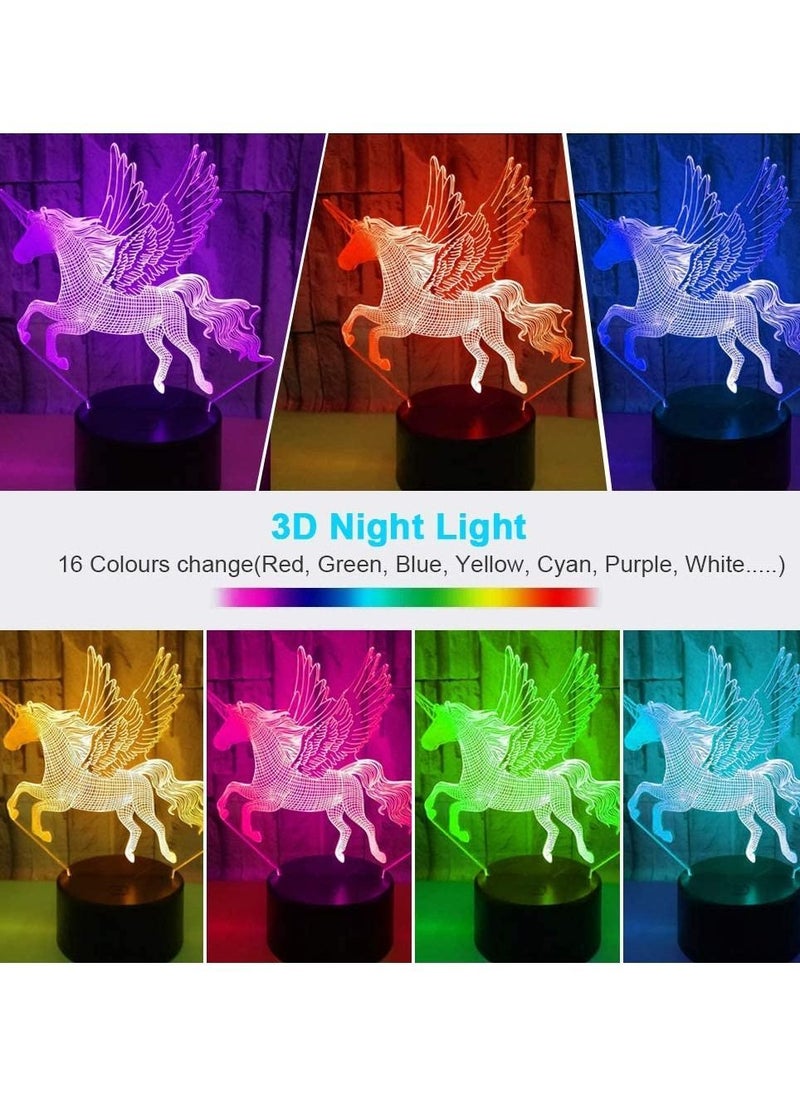 Y&D - 3D Night Light, SYOSI Sleeping Light for Kids Boys Table Desk Lamp with Touch Switch Remote Control 16 Colors Gifts Birthday Festival Bedroom Decor (Unicorn) - Image 1