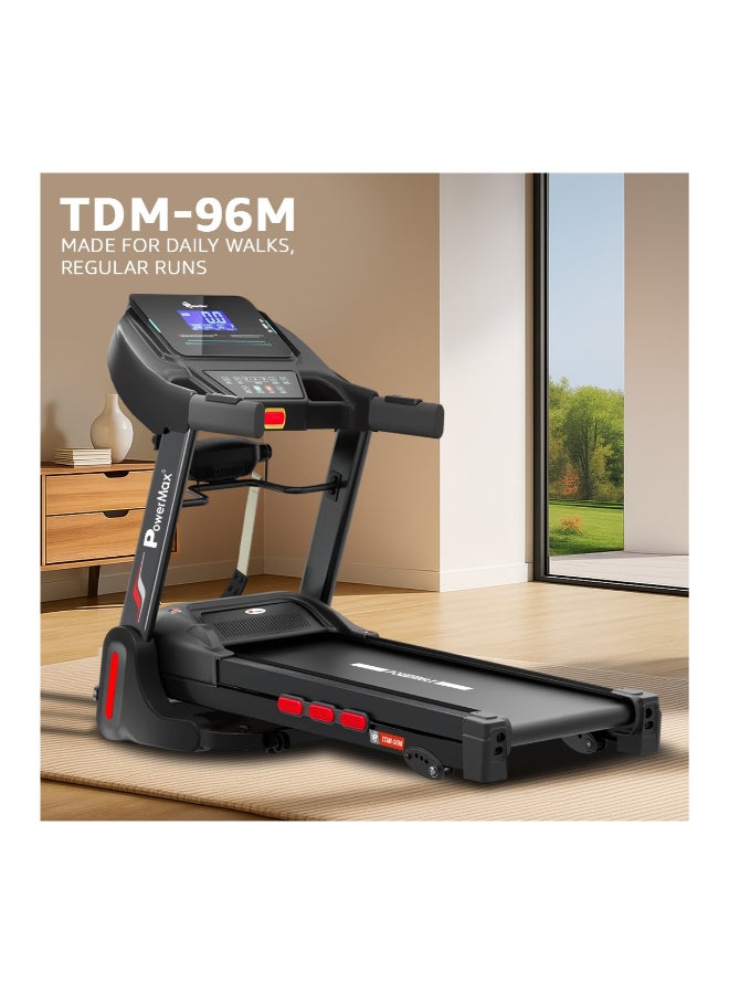 PowerMax Fitness TDM-96M 4HP DC Treadmill for Home | 110KG Max User | 14km/hr Top Speed, 4-Level Manual Incline | Bluetooth for app, Speaker, Mp3 | Massager, Foldable Cardio Machine, LCD Display - Image 2