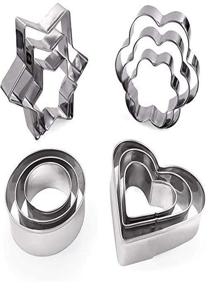 CUVLY 12 Pieces Cookie Cutter Set | 4 Different Shapes, 3 Sizes, Stainless Steel - Image 1
