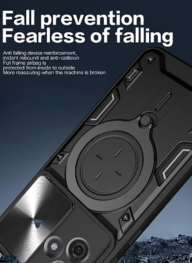 Armor Case for MOTO G54 5G with Slide Camera Cover,Shockproof Case with [Rotatable Big Ring Kickstand] for MOTO G54 5G, Black  - Image 3