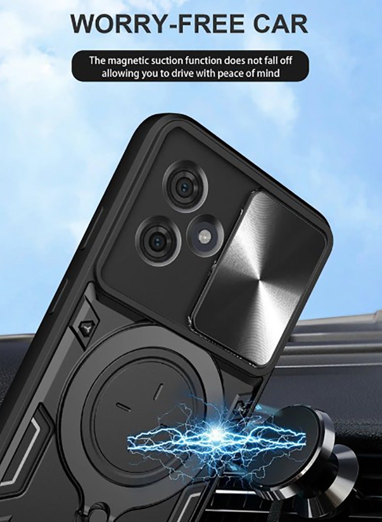 Armor Case for MOTO G54 5G with Slide Camera Cover,Shockproof Case with [Rotatable Big Ring Kickstand] for MOTO G54 5G, Black  - Image 5
