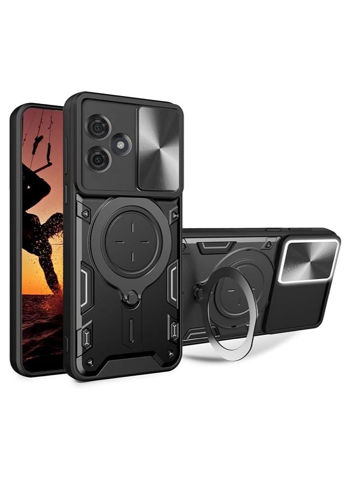 Armor Case for MOTO G54 5G with Slide Camera Cover,Shockproof Case with [Rotatable Big Ring Kickstand] for MOTO G54 5G, Black  - Image 1