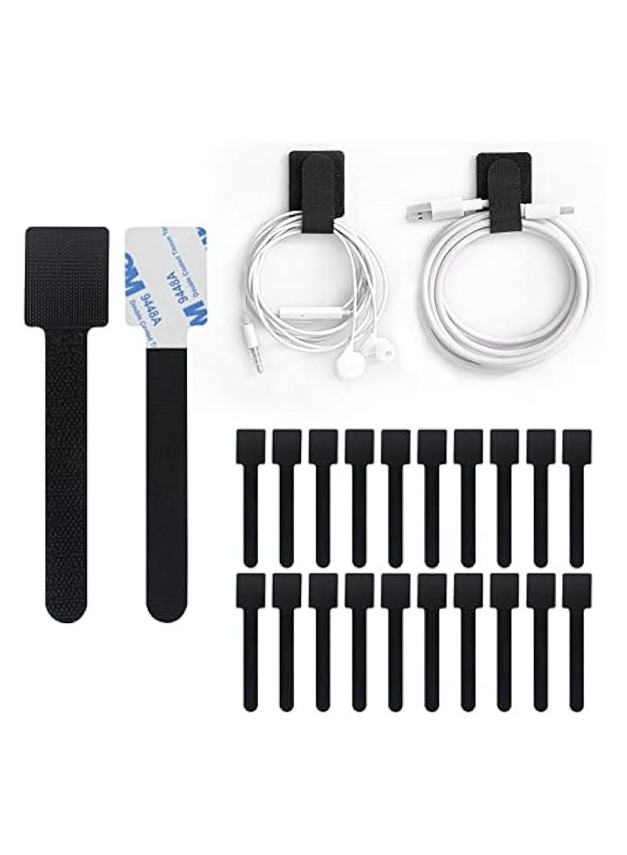 FYY Wire Management Cable Ties, 20pcs Self Adhesive Cable Straps, Cable Management Straps Hook Loop Cord Organizer Wire Wrap For Office, Home, Kitchen, 25 * 120mm,Black - Image 1