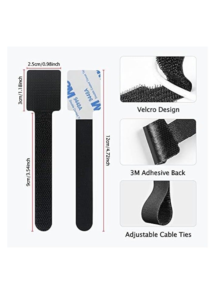 FYY Wire Management Cable Ties, 20pcs Self Adhesive Cable Straps, Cable Management Straps Hook Loop Cord Organizer Wire Wrap For Office, Home, Kitchen, 25 * 120mm,Black - Image 2