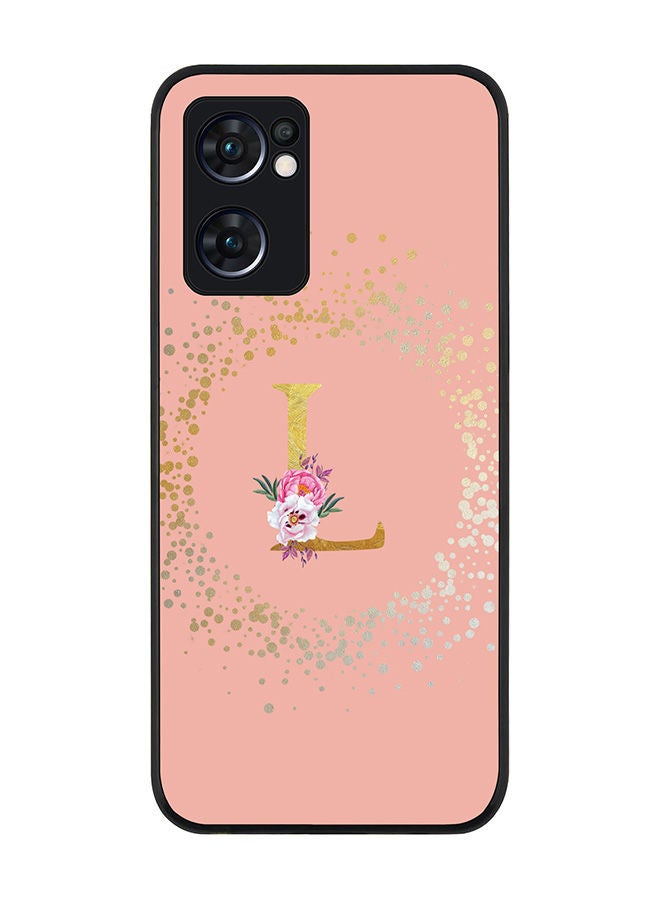 Stylizedd Rugged Black edge case for Oppo Reno7 5G  Slim fit Soft Case Flexible Rubber Edges Anti Drop TPU Gel Thin Cover - Custom Monogram Initial Letter Floral Pattern Alphabet - L (Rose Pink ) - Image 1