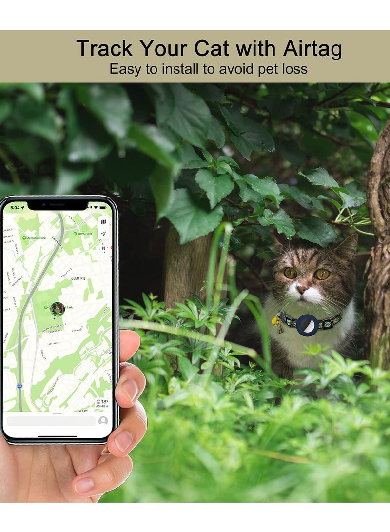 SOLARAE Airtag Cat Collar Air tag Cat Collar with Bell Adjustable Breakaway Kitten Collars Air Tag Holder Case Compatible with Apple Airtag Geometric Pattern Pet Collar - Image 2