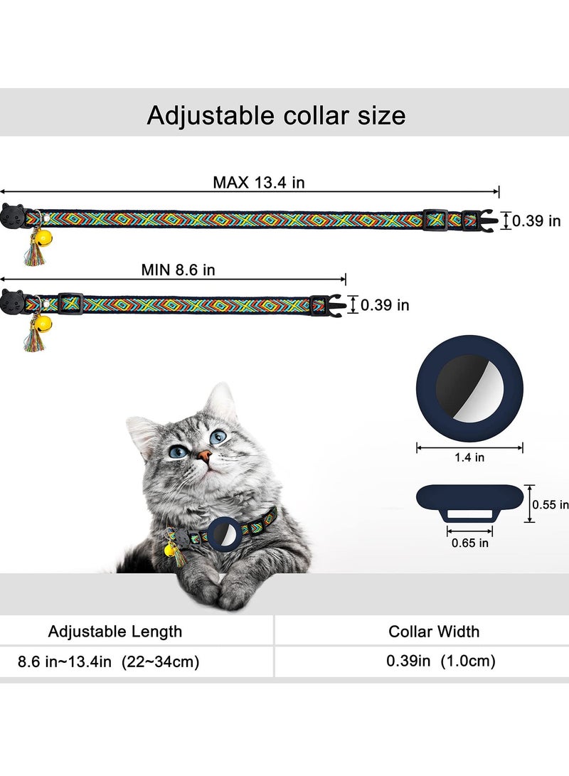 SOLARAE Airtag Cat Collar Air tag Cat Collar with Bell Adjustable Breakaway Kitten Collars Air Tag Holder Case Compatible with Apple Airtag Geometric Pattern Pet Collar - Image 5