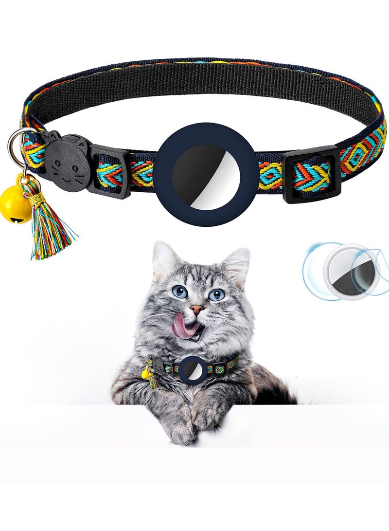 SOLARAE Airtag Cat Collar Air tag Cat Collar with Bell Adjustable Breakaway Kitten Collars Air Tag Holder Case Compatible with Apple Airtag Geometric Pattern Pet Collar - Image 1