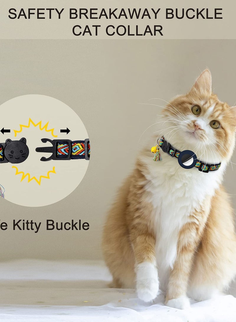 SOLARAE Airtag Cat Collar Air tag Cat Collar with Bell Adjustable Breakaway Kitten Collars Air Tag Holder Case Compatible with Apple Airtag Geometric Pattern Pet Collar - Image 4