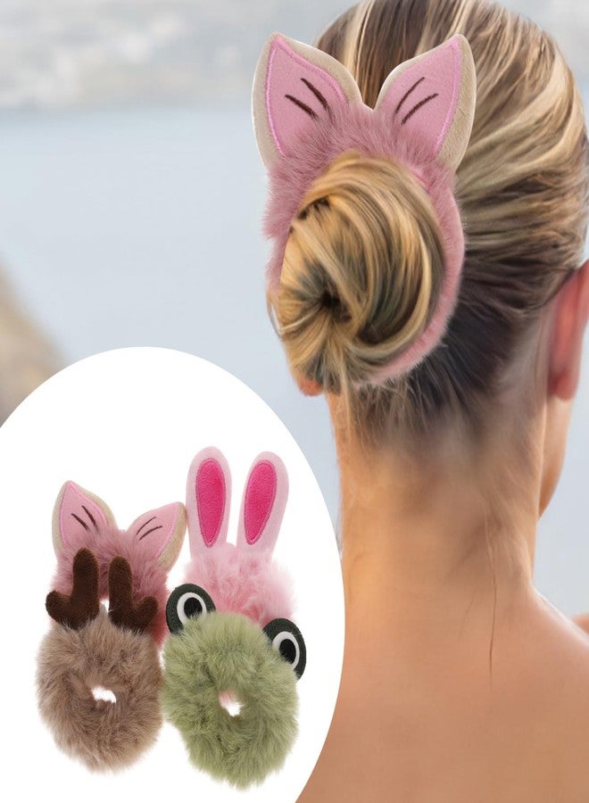 KALLORY 8 Pcs Fluffy Cartoon Hair Ties Plush Hair Scrunchies for Girls Ponytail Holders Cute Animal Hair Accessories for Parties Daily Wear - Image 4